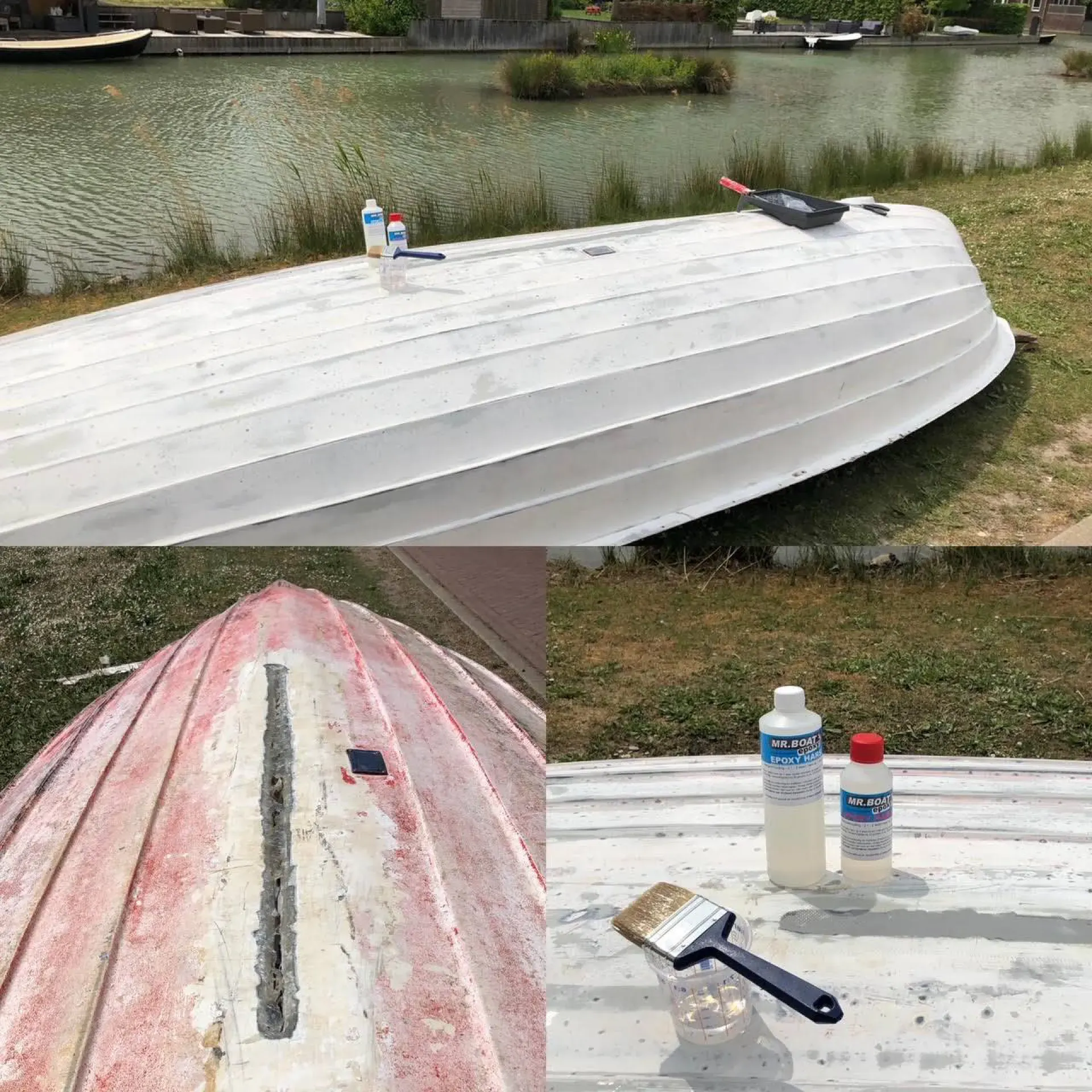 polyester repareren met epoxyhars.