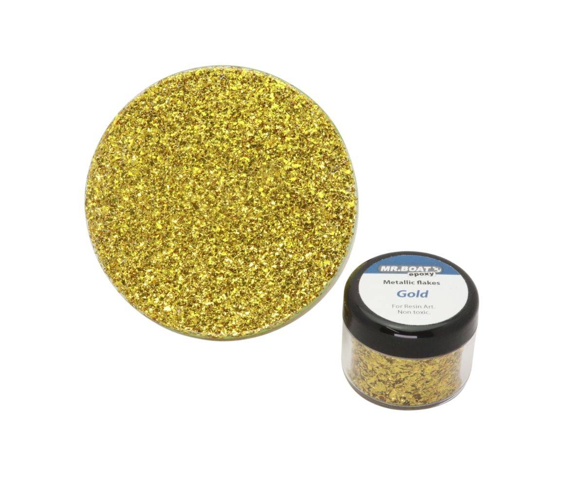 Metallic epoxy flakes gold