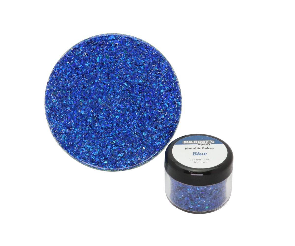 Metallic epoxy flakes blue