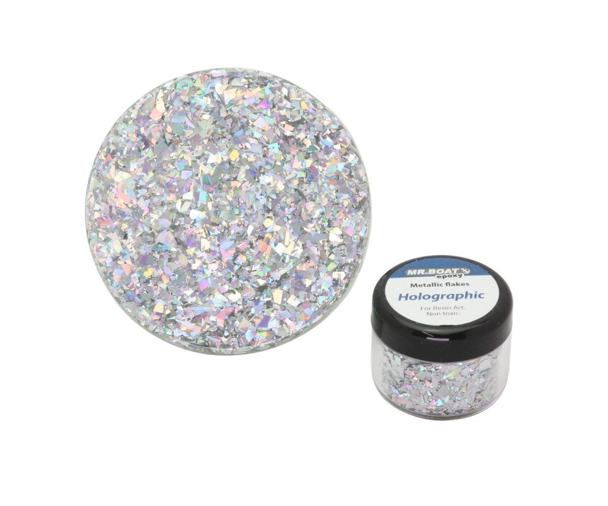 Metallic epoxy flakes holographic