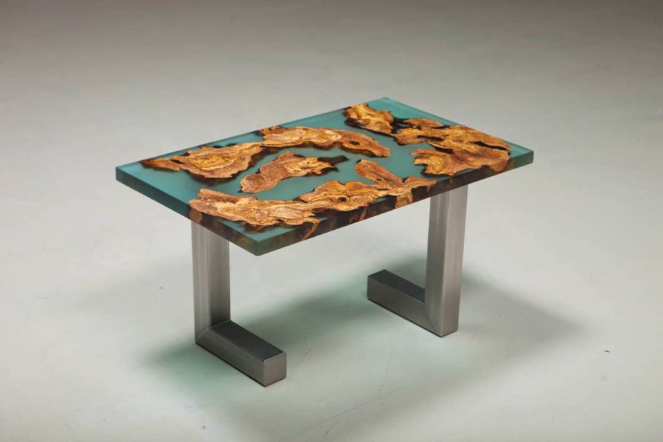 Olijfhout epoxy tafel